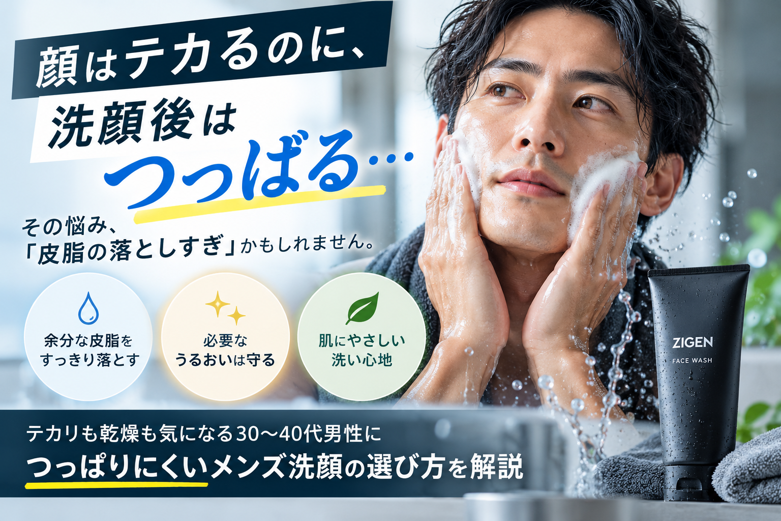 メンズ洗顔でつっぱらない方法は？テカリも乾燥も気になる男性が見直すべき3つのポイント